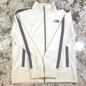 Men’s large Northface zip up in white with blue